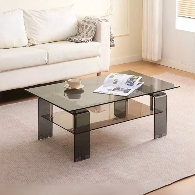 Tavolino Crystal Veriaffari con due ripiani in vetro nero fumè L: 100 cm, P: 60 cm, H: 39 cm