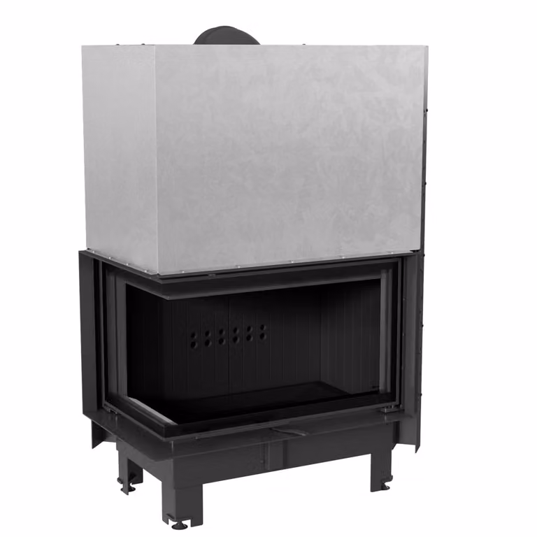 Inserto per caminetto KRATKI MBO sinistro 15 kW Ø 200 con porta scorrevole in vetro curvo pannellato nero