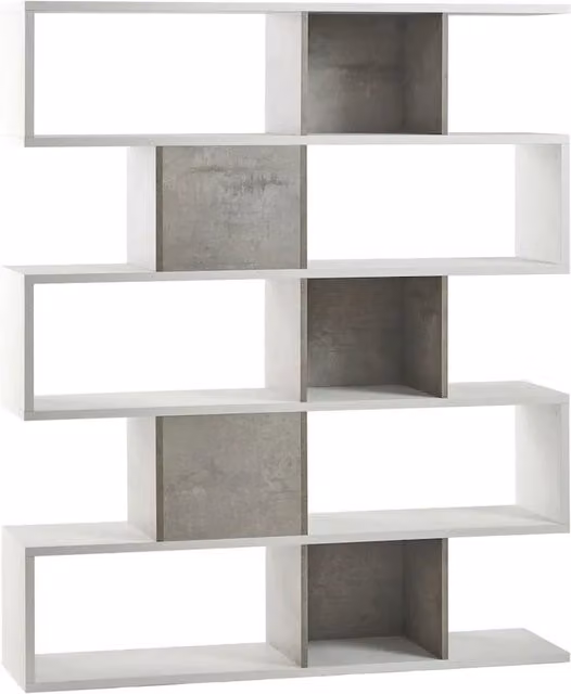 Libreria modulare 5 piani 150x37x178H cm in kit colore Ossido bianco e Cemento