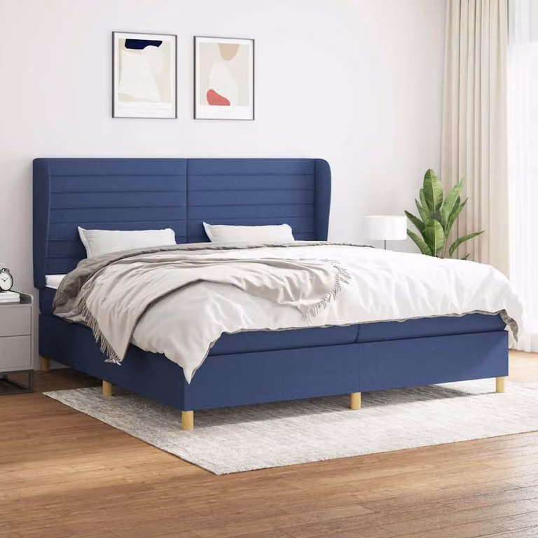 vidaXL Giroletto a Molle con Materasso Blu e Bianco in Tessuto L/P/H: 200 x 200 x 128 cm