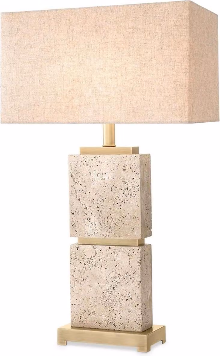 Casa Padrino lampada da tavolo beige / ottone antico 40 x 22 x H. 70,5 cm - Lampada da tavolo in travertino con paralume rettangolare - Lampade da tavolo - Lampade da tavolo