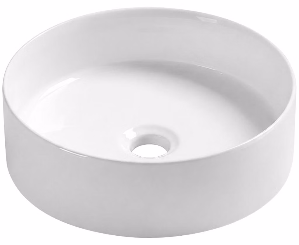 Lavabo in Vetroceramica Pinto, da appoggio, bianco lucido, diametro 35,2 cm