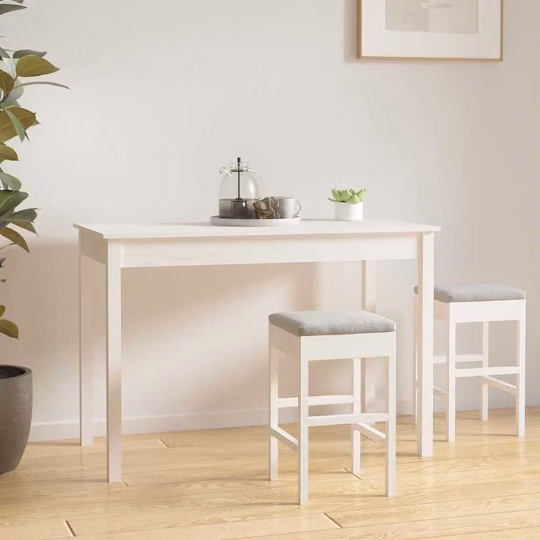 vidaXL Tavolo da Pranzo Rettangolare in Legno Massello di Pino Bianco L: 110 cm, P: 55 cm, H: 75 cm
