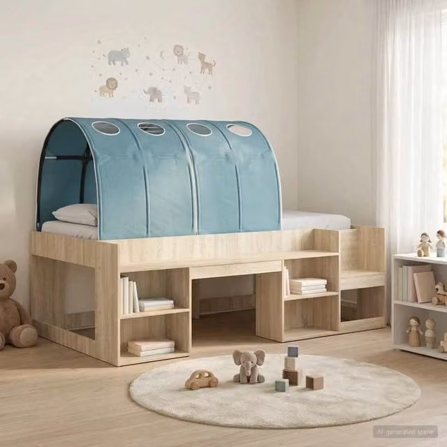 Letto con Tunnel con lo scaffale 3 pz Rovere Sonoma e Azzurro 3423636
