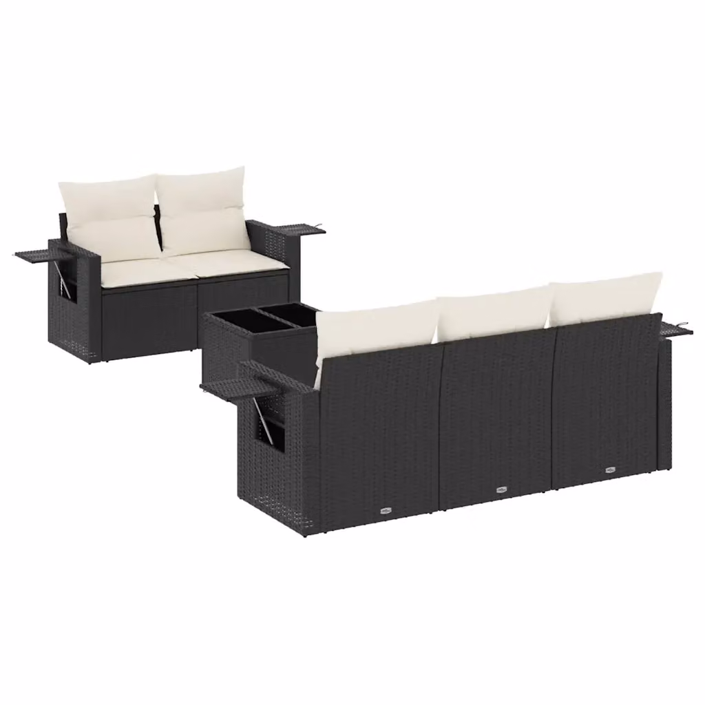 Set Divano da Giardino vidaXL 6 pz in Polyrattan Nero con Cuscini e Tavolino da Esterno – 2