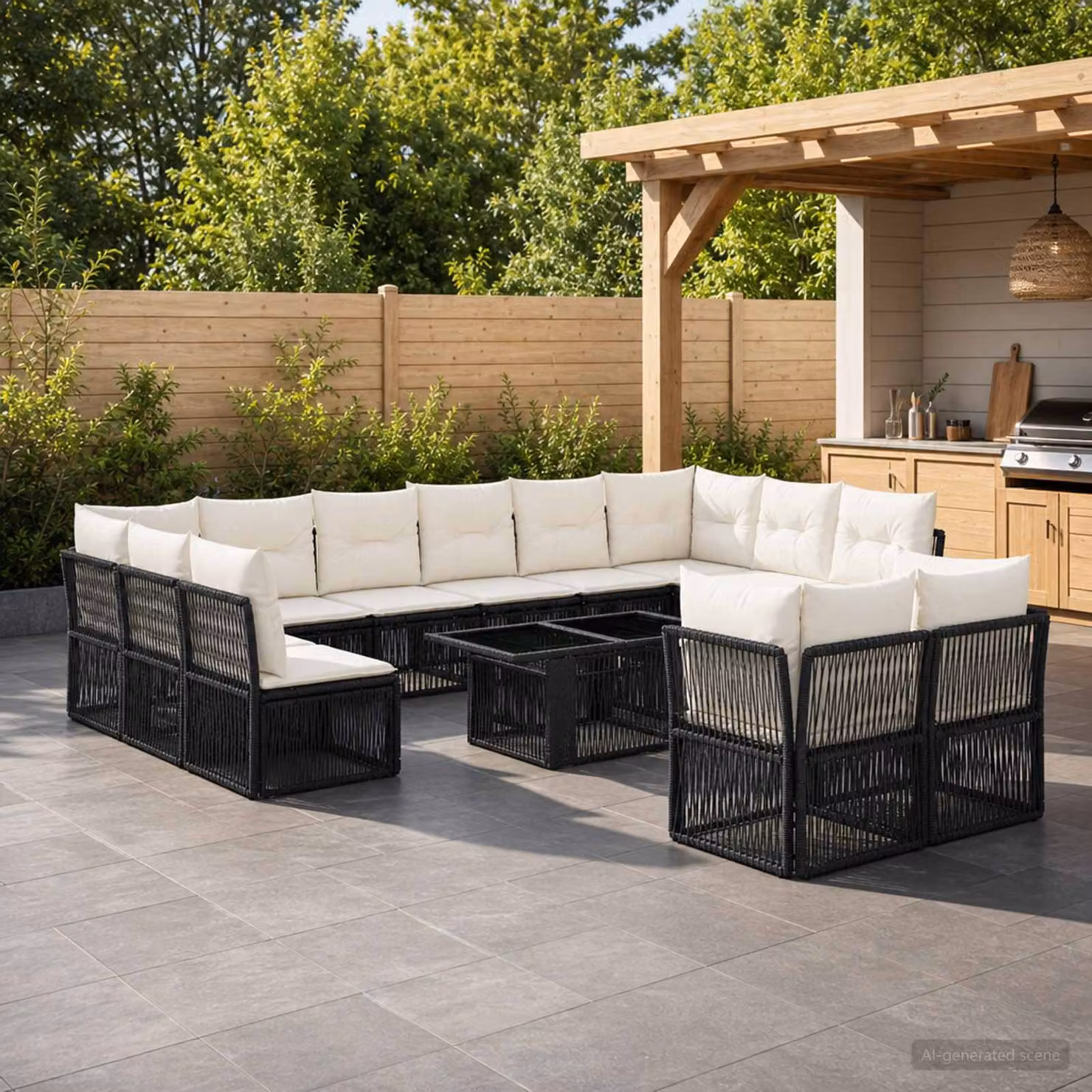 Set Divano da Giardino vidaXL 13 pz Nero con Tavolino e Cuscini in Polyrattan e Acciaio