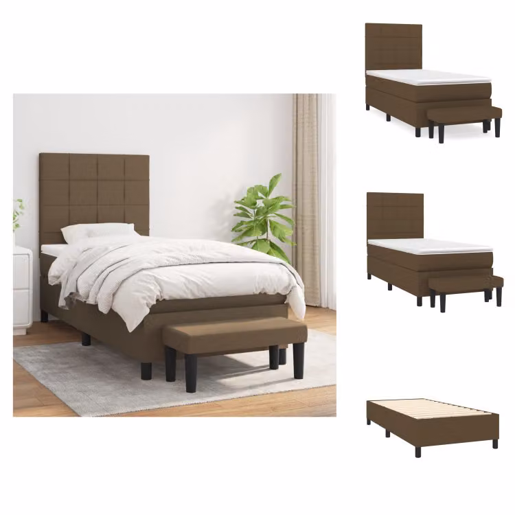 vidaXL Letto a molle con materasso marrone scuro 90x190 cm in tessuto - Letti e strutture letto