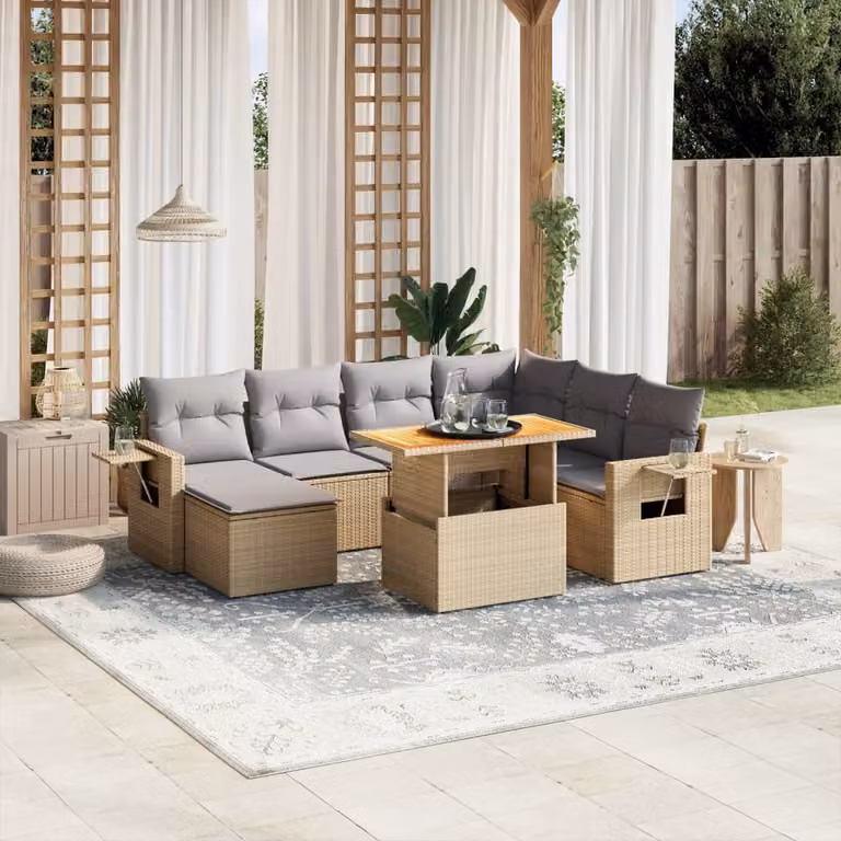 vidaXL Set Divano da Giardino 8 pz a Forma di L in Polyrattan con Cuscini Beige e Grigio