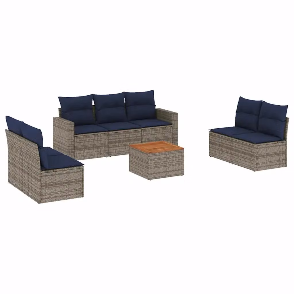 vidaXL Set Divani da Giardino 8 pz a forma di U in Polyrattan con Cuscini Grigio e Blu – 2