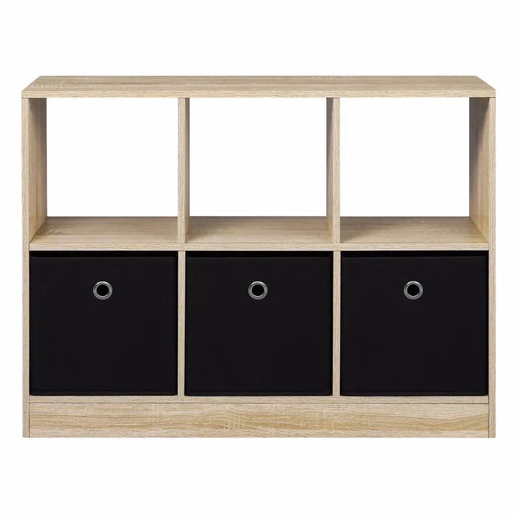 Libreria Chicfurn moderna con cassetti in tessuto e ripiani in legno MDF, ideale per soggiorno, ufficio o camera da letto, colore nero e marrone, L 80 cm x P 30 cm x H 61 cm – 2