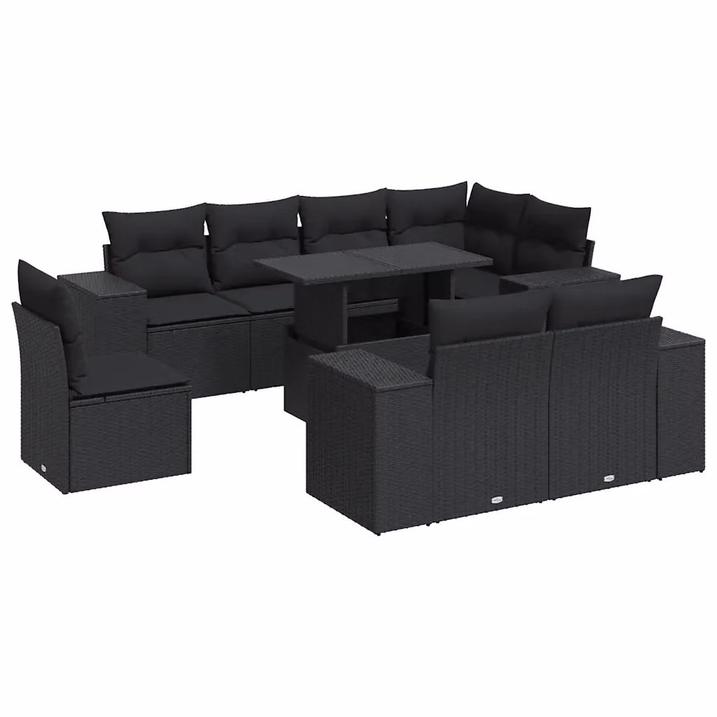 Set di Divani da Giardino a L vidaXL in Polyrattan Nero con Cuscini e Tavolino da Esterno – 2