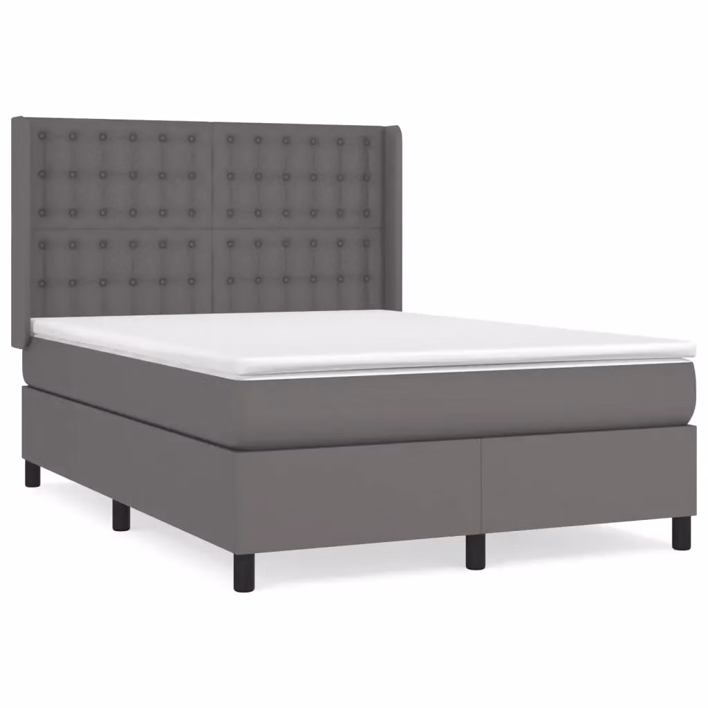 vidaXL Giroletto a Molle con Materasso in Similpelle Grigio e Bianco L/P/H: 200 x 140 x 128 cm – 2