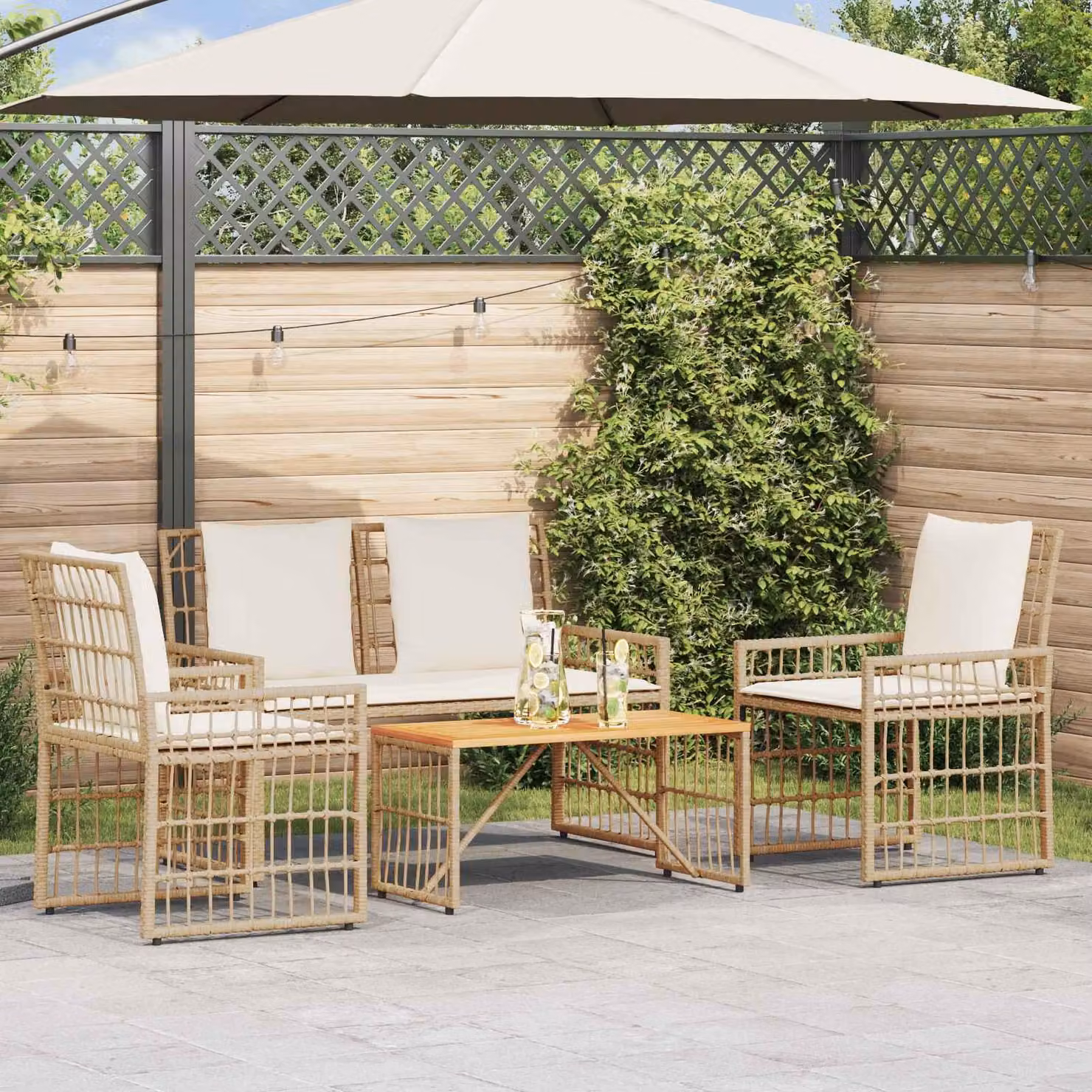 Maison Exclusive - Set di mobili da giardino, 4 pezzi. Colore: naturale e crema