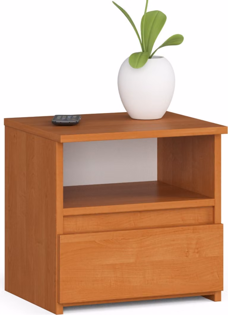 Comodino con 1 cassetto. Organizzatore per comodino. Comodino con cassetti, 40 cm di larghezza, 40 cm di altezza. Mobile alto in legno di Erle. Mobiletto contenitore stretto