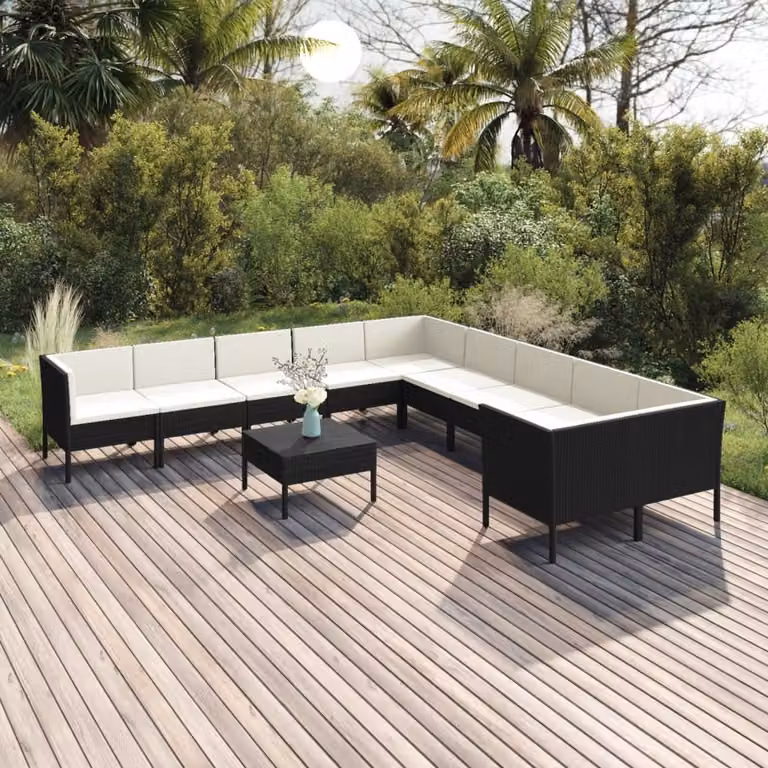 Maison Exclusive - Set da giardino da 11 pezzi con cuscini in rattan sintetico nero