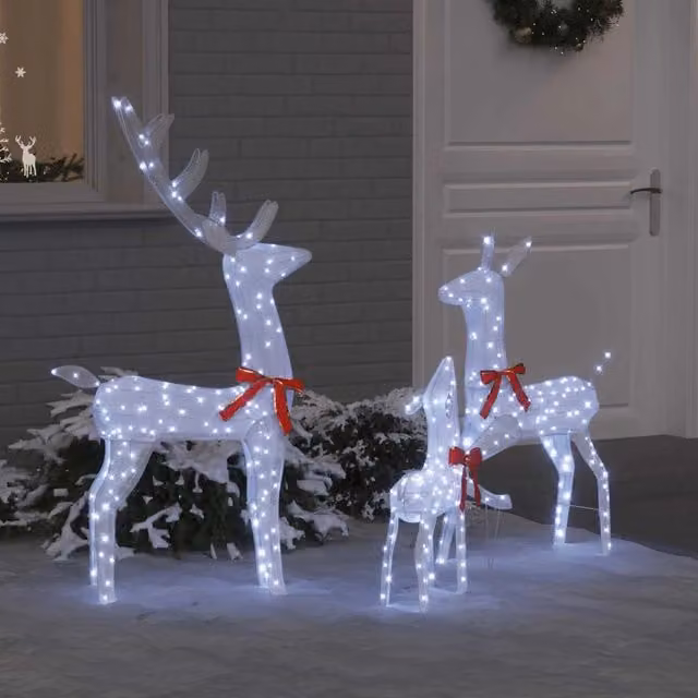 Set di 3 renne decorative con illuminazione LED vidaXL, colore bianco freddo, in tessuto e plastica, L/P/H: 68 x 26 x 127 cm