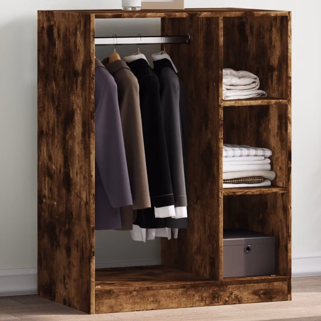 Armadio vidaXL in legno multistrato Rovere Fumo con ripiani e appendiabiti, L: 77 cm, P: 48 cm, H: 102 cm