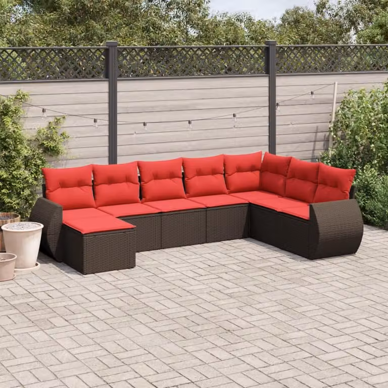 Maison Exclusive - Set di 8 pezzi per giardino con cuscini, marrone, polyrattan