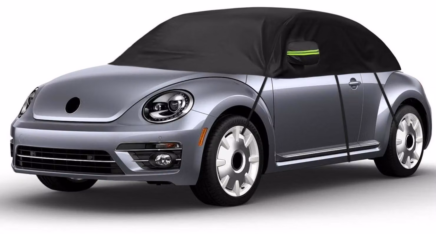 Copertura impermeabile per auto, adatta per Volkswagen Beetle dal 1998 al 2019, tipo "mezza garage", resistente ai raggi UV, colore nero