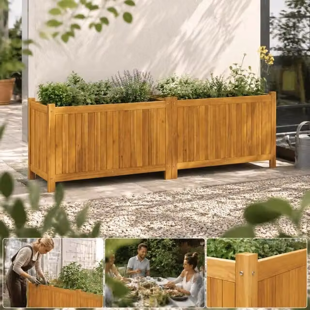 Plant Pot With Insert 153x38.5x50 Cm Solid Acacia Wood