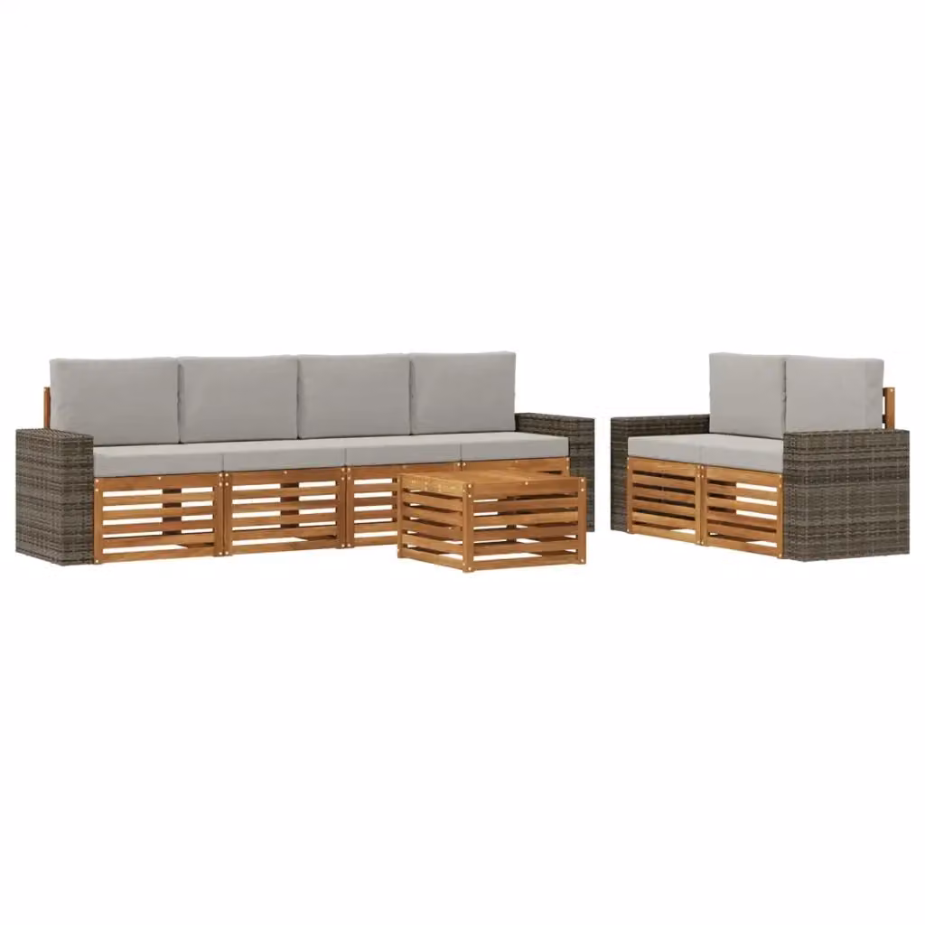 Set di divani da esterno 7 pezzi vidaXL in legno di acacia con cuscini beige e grigio – 2