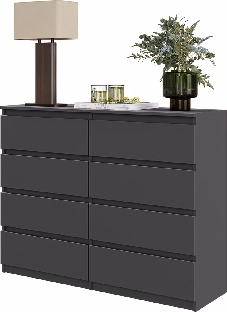 FURNICA - GABRIEL - Cassettiera / credenza con 8 cassetti - antracite H92cm L120cm P33cm
