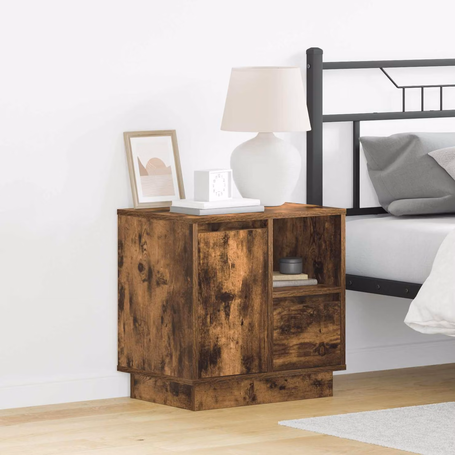 Armadio da notte moderno vidaXL in legno MDF color marrone con illuminazione integrata L 50 cm, P 34,5 cm, H 50 cm