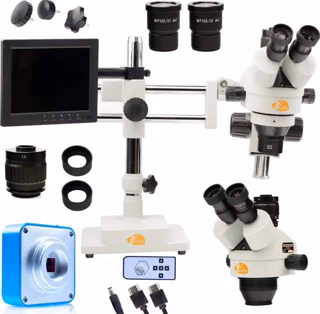 Microscopio Stereoscopico Trinoculare Jupiter Pro MSJP-T-SDMS1 con Zoom 7x-45x, Display 8 pollici e Illuminatore 56xLED Bianco Rosfix