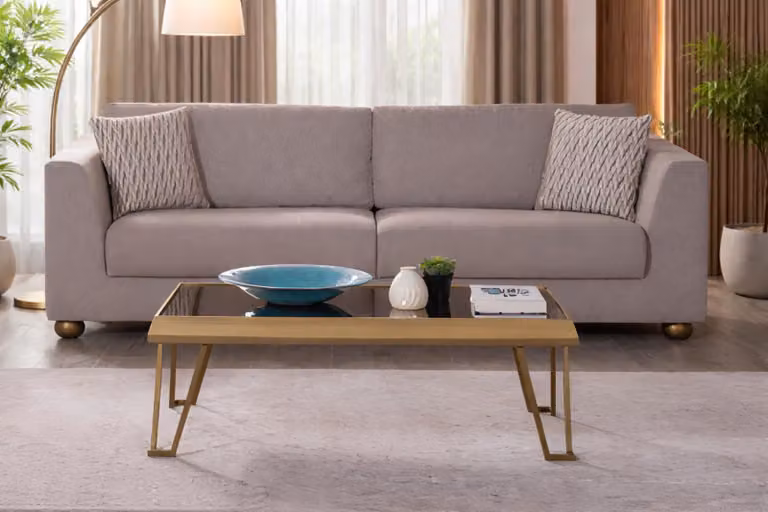 Set esclusivo per il soggiorno: divano in tessuto, elegante tavolino da caffè, composto da 2 elementi