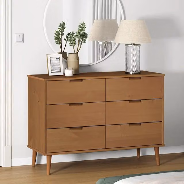 Cassettiera MOLDE vidaXL in legno massello di pino marrone L: 113 cm, P: 40 cm, H: 80 cm