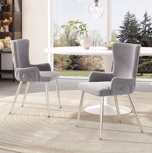 Set di 2 sedie da pranzo MODFU in velluto grigio con gambe in metallo argento in stile moderno