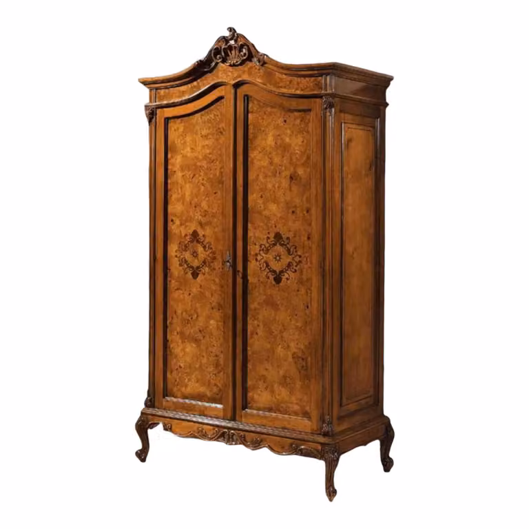 Armadio classico in legno di radica con 2 ante stile Impero di Mobili 2G, colore marrone, L: 112 cm, P: 62 cm, H: 215 cm