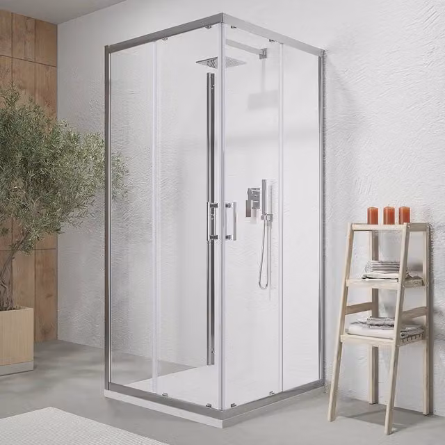 Box doccia cromato 3 lati 80x120x80 cm con doppio scorrevole h190 cm e vetro trasparente 6 mm | Tremiti
