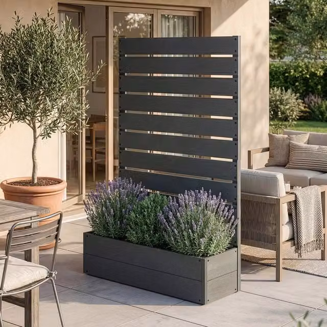 Fioriera con Spalliera Heerde in WPC 150 x 90 x 38 cm Grigio [en.casa]