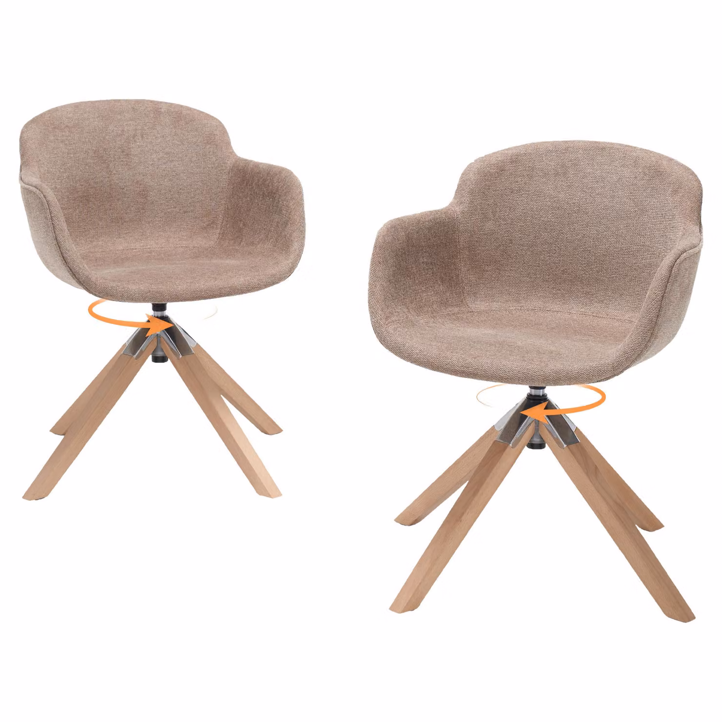 Set di 2 sedie da pranzo girevoli, moderne sedie da cucina con braccioli, rivestite in tessuto, gambe in legno di faggio con piedini antiscivolo, capacità di carico fino a 150 kg