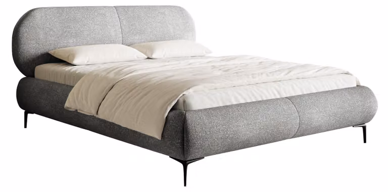 Selsey Ovalle - Letto matrimoniale, letto imbottito con gambe in metallo nero, grigio 140 cm