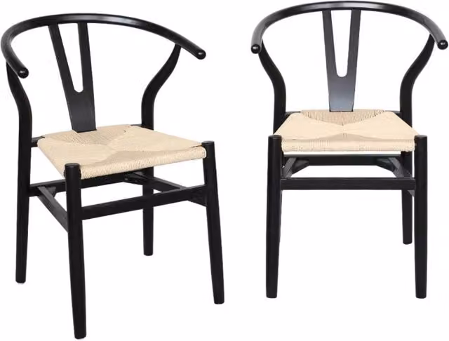 Set di 2 sedie impilabili Sweeek in legno di faggio con seduta in corda nera e braccioli per cucina e sala da pranzo – 1
