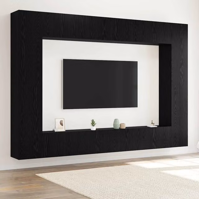Set mobile TV moderno vidaXL in 8 pezzi colore nero e rovere in legno ingegnerizzato MDF per soggiorno