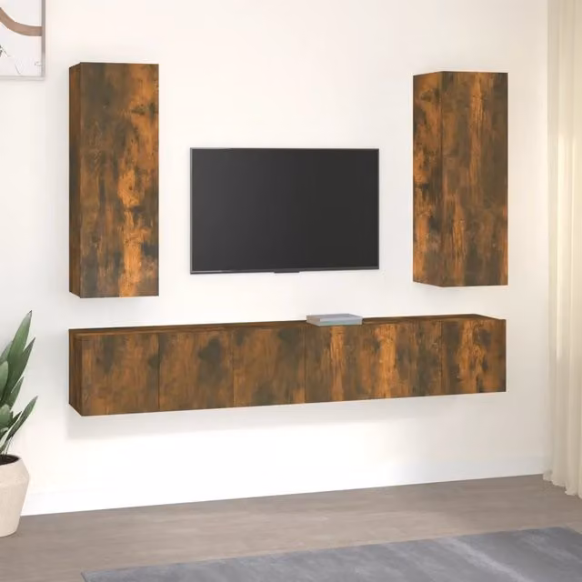 Set di Mobili Porta TV 5 pz Rovere Fumo in Legno Multistrato 3120209