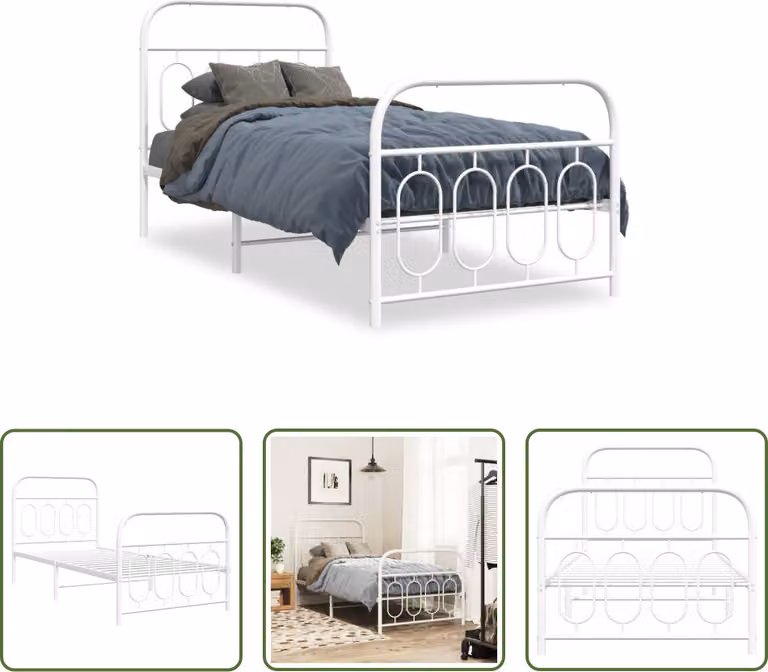 The Living Store Struttura letto con testiera e pediera in metallo bianco 90x200 cm