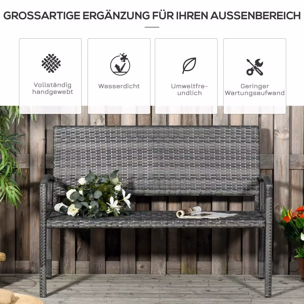 Panca da giardino moderna REDOM a 2 posti in acciaio grigio con braccioli, L: 119 cm – 2