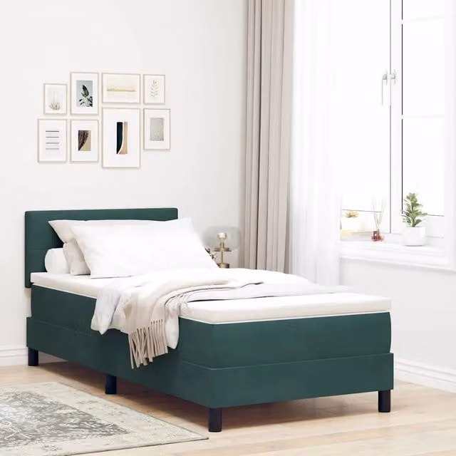 Letto moderno vidaXL in velluto verde con illuminazione LED sottostante e molle a sacco L/P: 100 x 200 cm