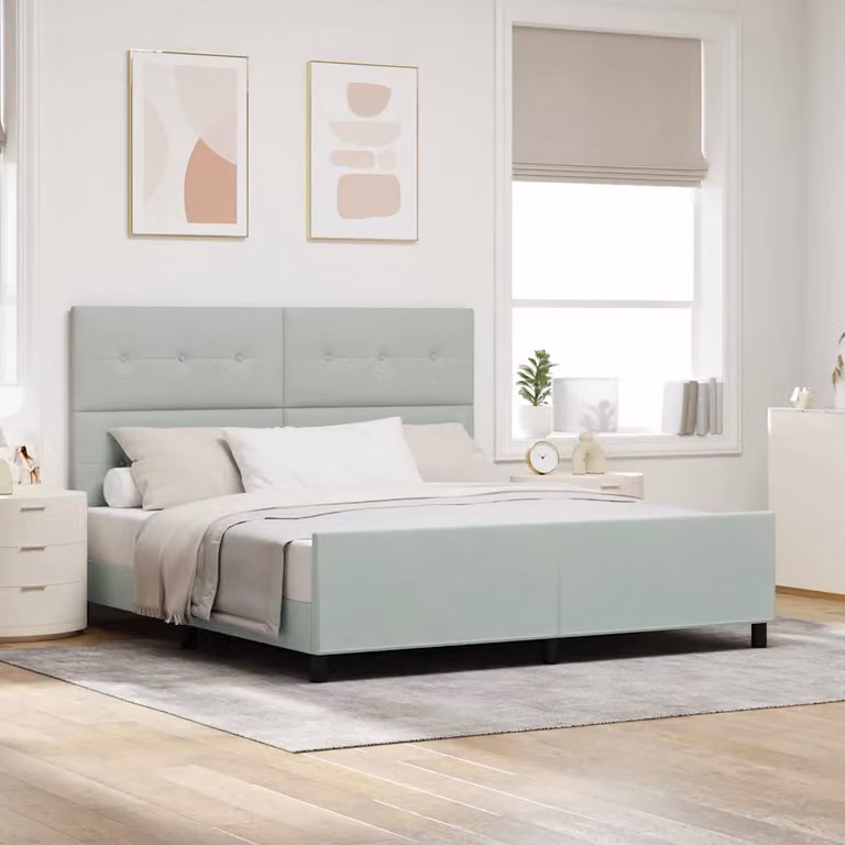 Letto a molle con testiera vidaXL in velluto grigio, L/P/H: 180 x 200 x 128 cm