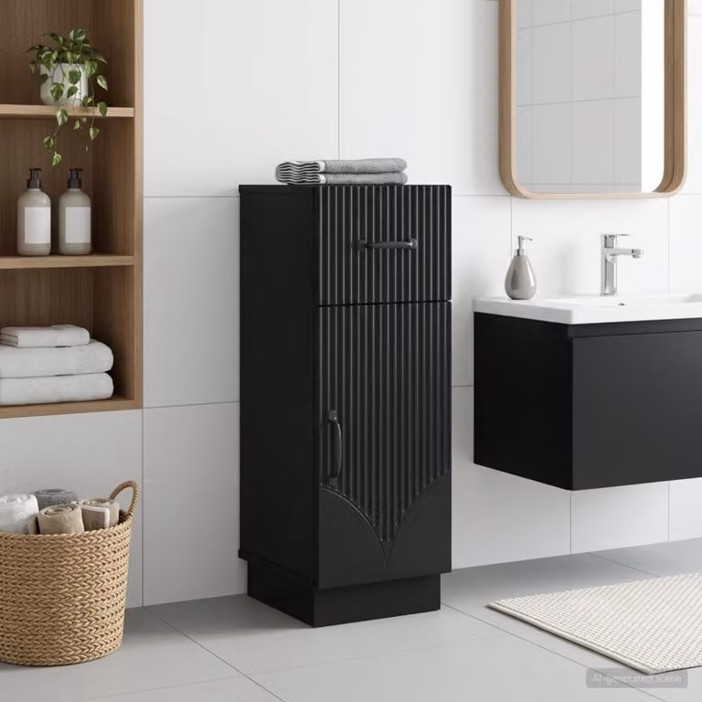 Mobiletto da bagno moderno vidaXL HOORN nero con ante a cerniera e ripiani interni L/P/H: 30 x 31 x 77 cm