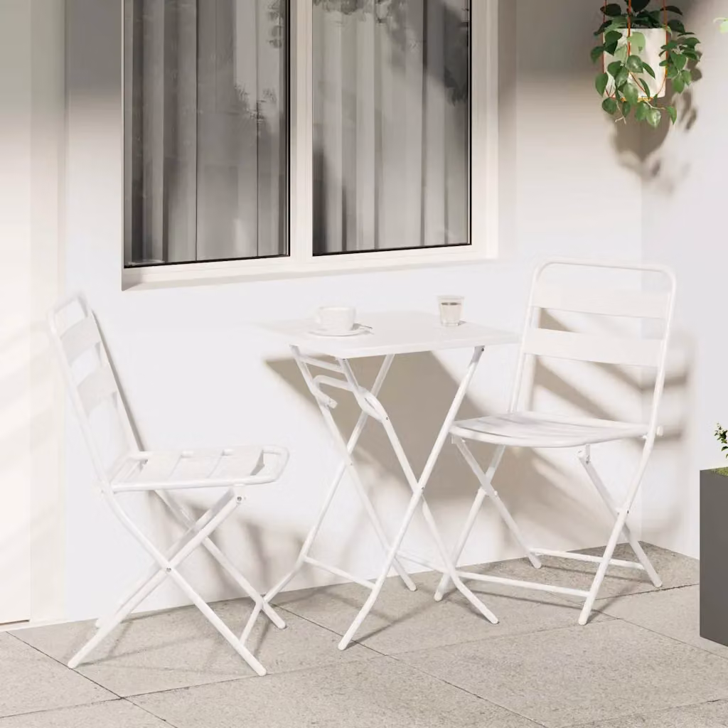 Set Bistro da Giardino Moderno vidaXL in Acciaio Inox Bianco 3 Pezzi – 1
