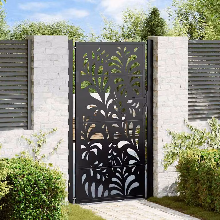 Cancello singolo da giardino vidaXL in acciaio nero con design ondulato L: 110 cm, H: 175 cm