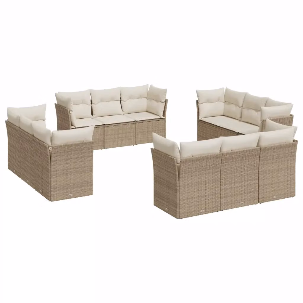 Set di divani da giardino VIDAXL in polyrattan da 12 posti con cuscini beige – 2