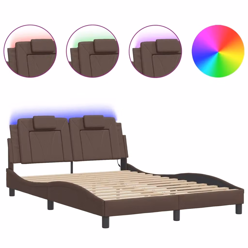 Giroletto Viana vidaXL con LED e porta USB, Marrone, L: 140 cm, P: 190 cm – 2