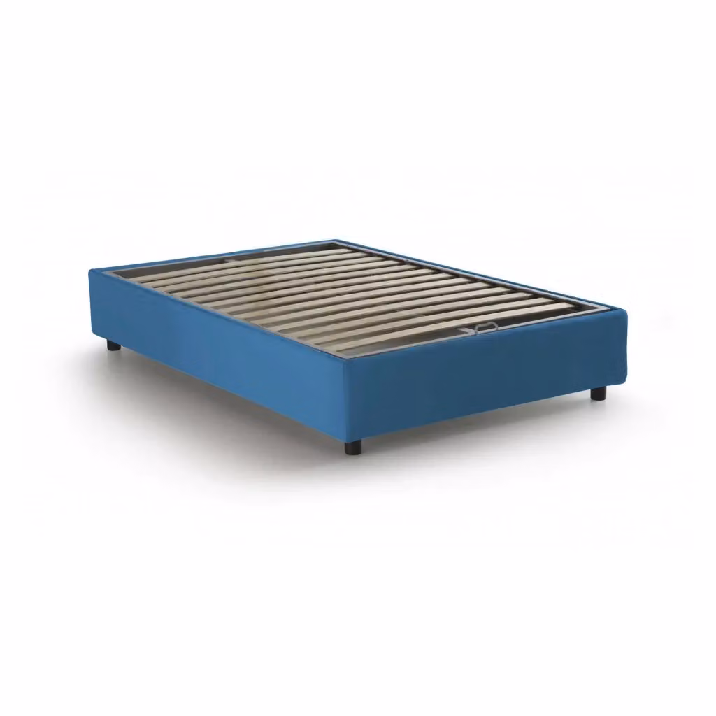 Letto matrimoniale contenitore Alaska di Talamo Italia con rivestimento in tessuto blu, adatto per materasso 160x200 cm – 2