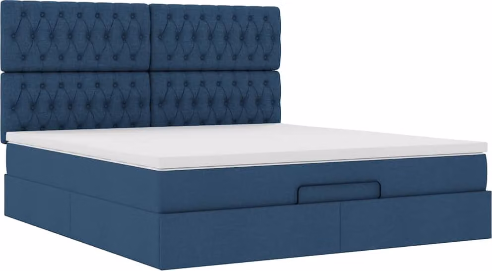 Struttura Letto Pouf con Materasso Blu 180x200cm in Tessuto